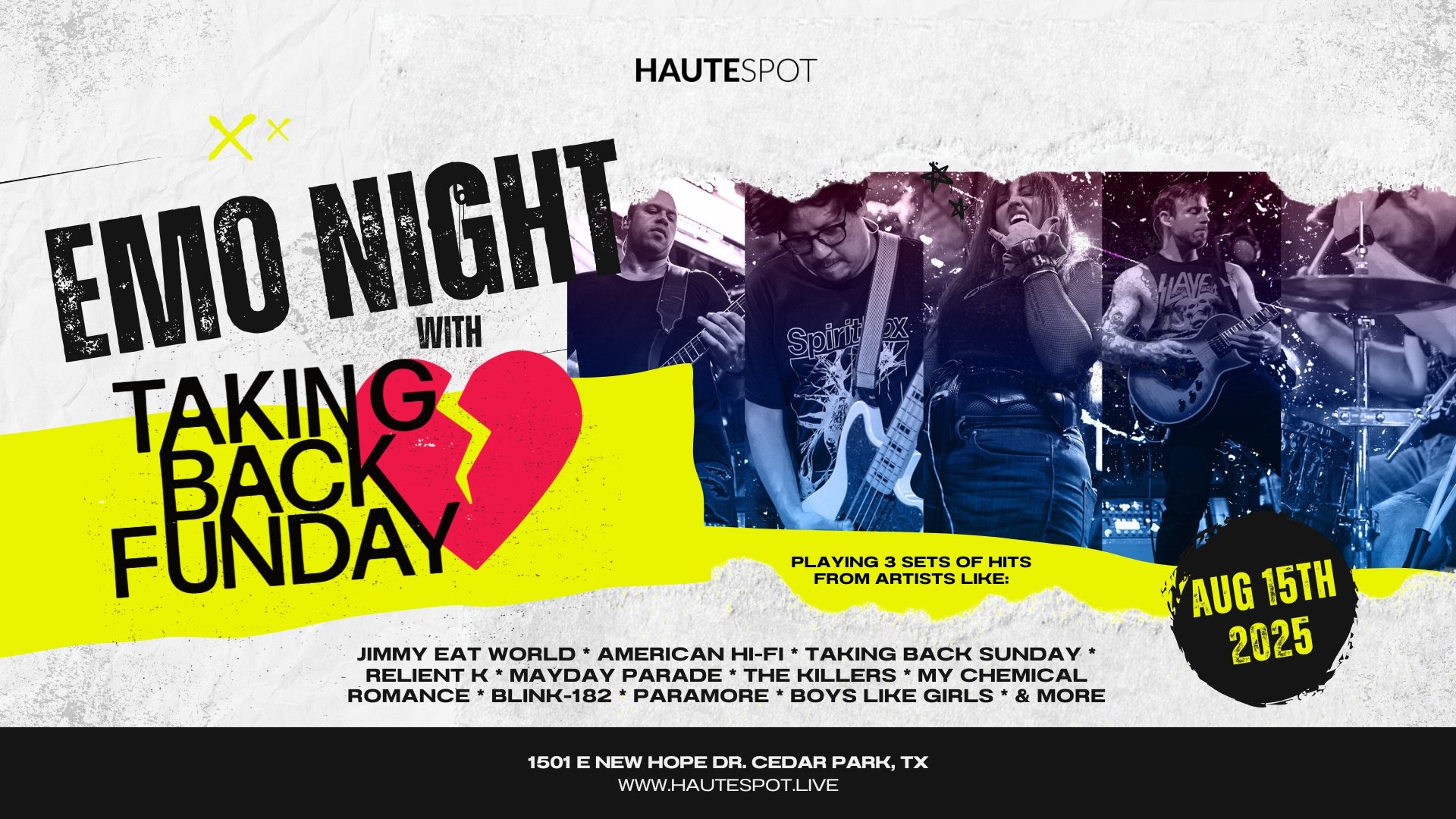 Emo Night with Taking Back Funday Live Music in Cedar Park on